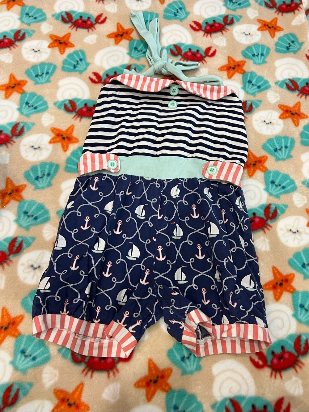 Serendipity size 4t romper, Nautical Stripe & Anchor Halter Romper